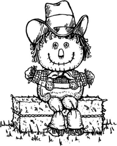 Scarecrow Hay Man In Old Clothes Coloring Page